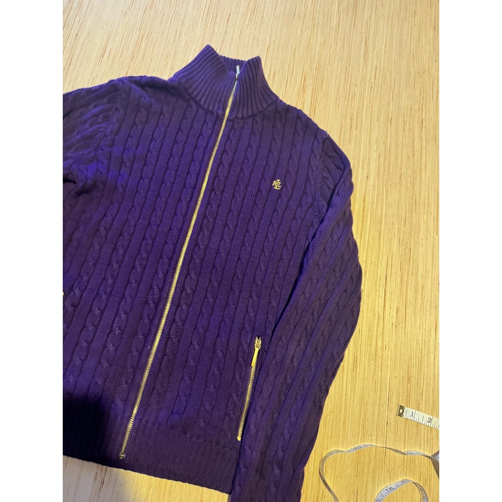 Lauren Ralph Lauren Purple Cable Knit Full Zip Cardigan Sweater XL Cotton
46